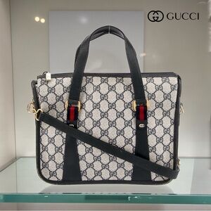 AUTHENTIC GUCCI VINTAGE GG SUPREME WEB TOP-HANDLE/CROSSBODY BLUE
